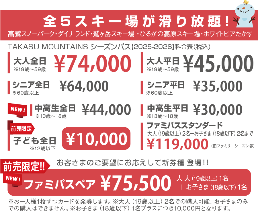高鷲スノーパーク　前売り1日券　2枚セット 高鷲スノーパーク リフト一日券 2枚 リフト券